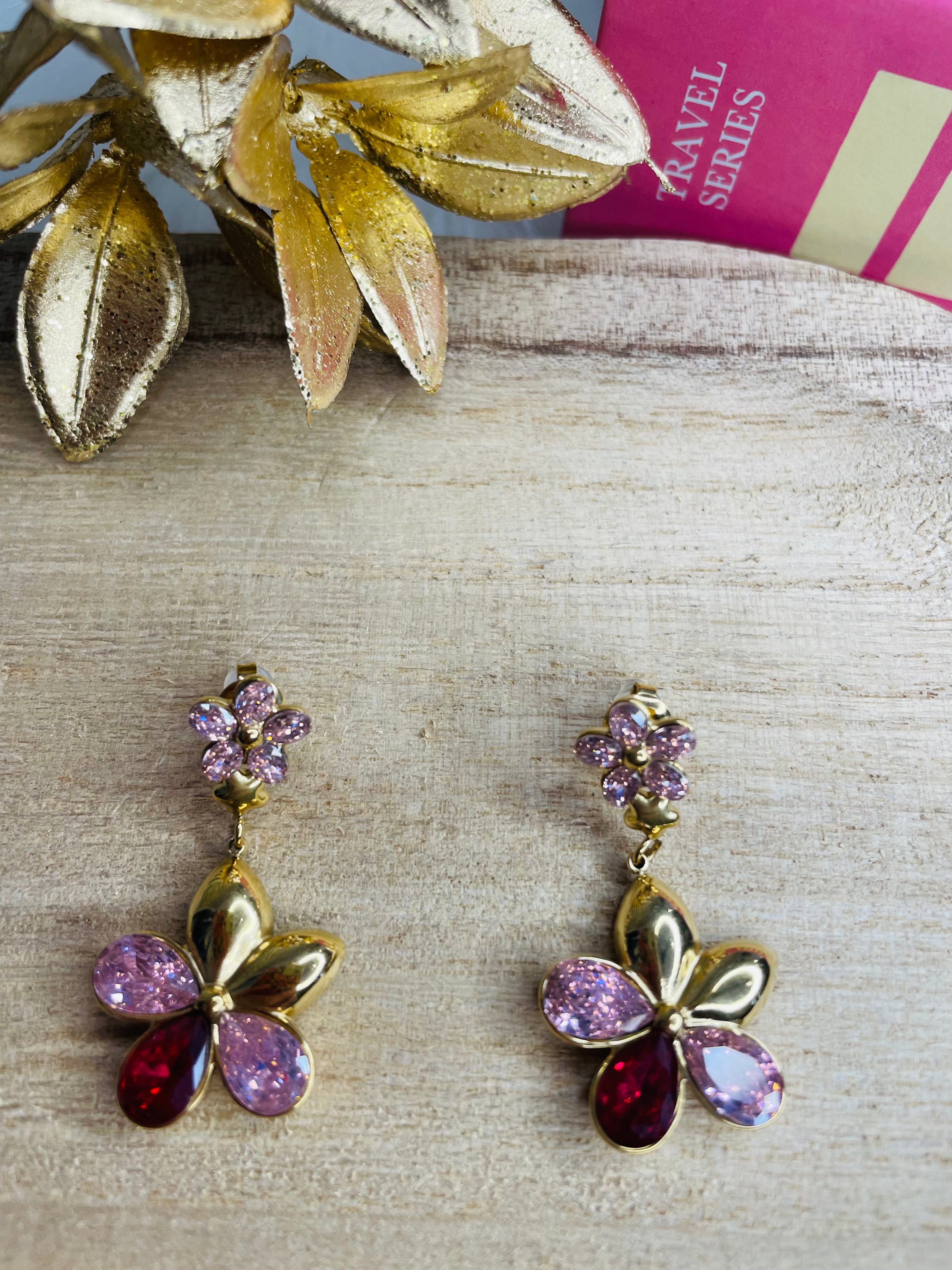 Boucles d'oreilles strass rose